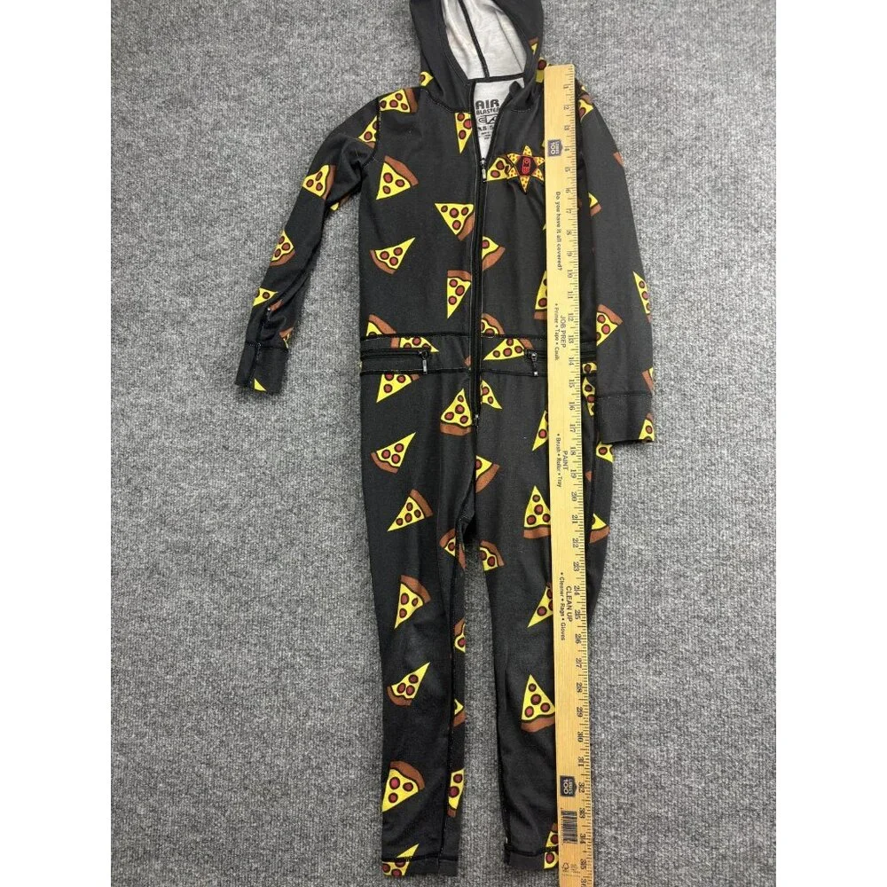 Air Blaster One Piece Kids 5-6 Black Pizza Print Hooded Base Layer Suit‎